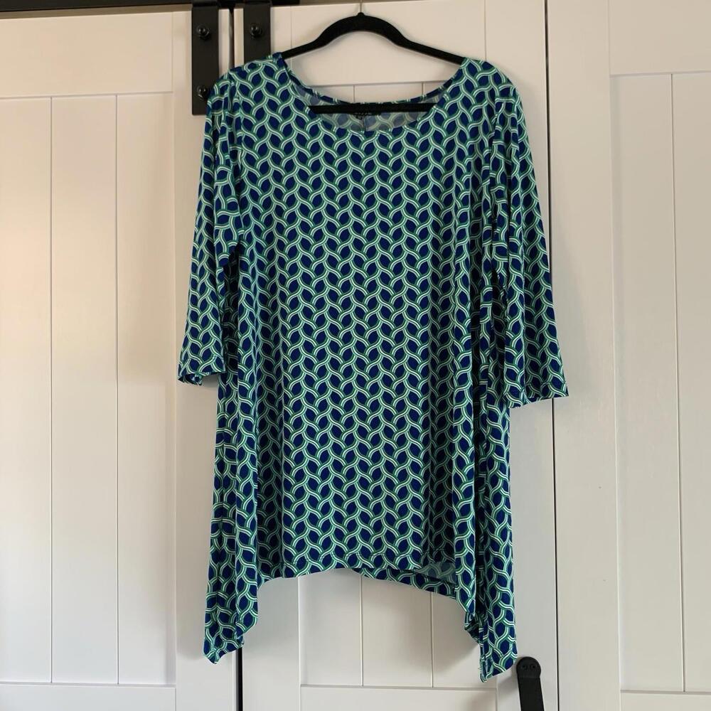 LBisse Lane Bryant Plus Size 1X Blue Green Geometric Tunic Top